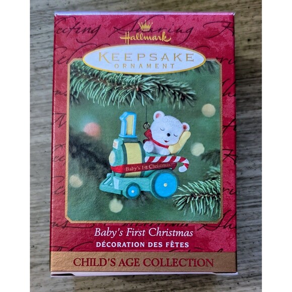 MINT 2001 Hallmark Ornament Baby's First Christmas Bear Train Candy Cane NIB. - Picture 1 of 4